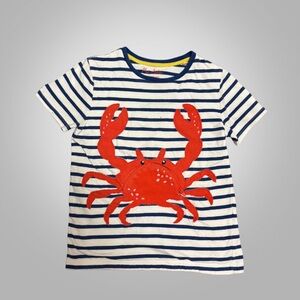 Mini Boden Blue and White Striped Tee with Red Crab
